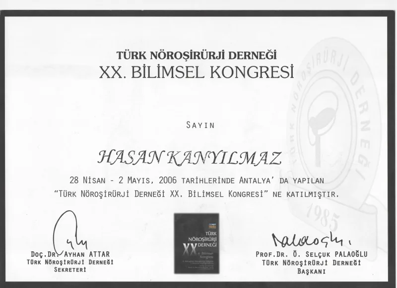 XX. Bilimsel Kongresi — Türk Nöroşirürji Derneği, 28 Nisan - 2 Mayıs 2006 (Antalya)