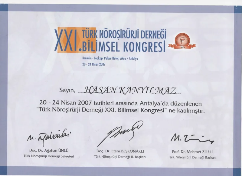 XXI. Bilimsel Kongresi — Türk Nöroşirürji Derneği, 20-24 Nisan 2007 (Antalya)