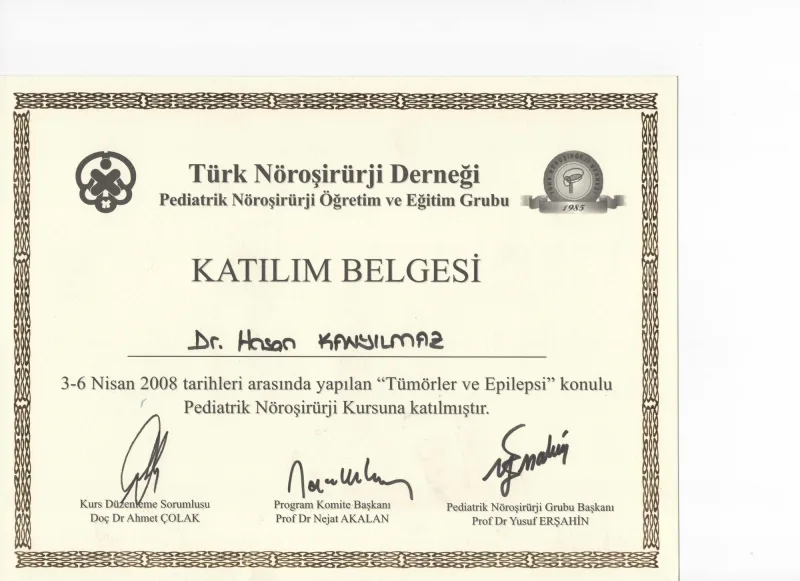 Pediatrik Nöroşirürji Kursu: Tümörler ve Epilepsi — Türk Nöroşirürji Derneği Pediatrik Nöroşirürji Öğretim ve Eğitim Grubu, 3-6 Nisan 2008