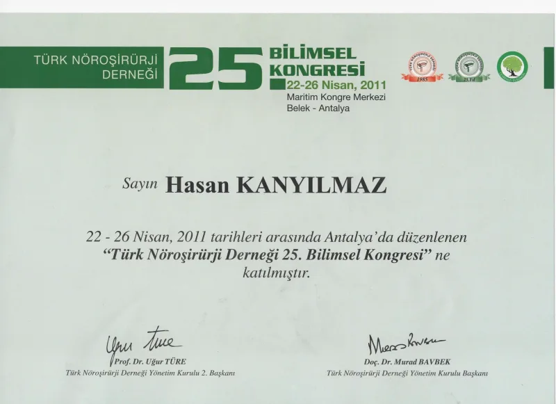 25. Bilimsel Kongresi — Türk Nöroşirürji Derneği, 22-26 Nisan 2011 (Antalya)