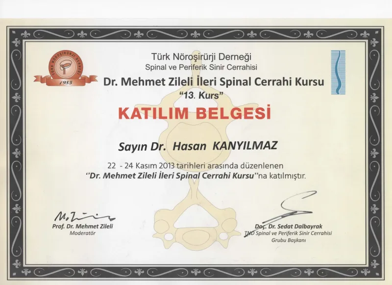 Dr. Mehmet Zileli İleri Spinal Cerrahi Kursu, 13. Kurs — Türk Nöroşirürji Derneği Spinal ve Periferik Sinir Cerrahisi, 22-24 Kasım 2013