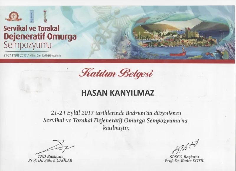 Servikal ve Torakal Dejeneratif Omurga Sempozyumu — Türk Nöroşirürji Derneği / SPSCG, 21-24 Eylül 2017 (Bodrum)