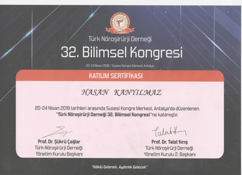 32. Bilimsel Kongresi — Türk Nöroşirürji Derneği, 20-24 Nisan 2018 (Antalya)